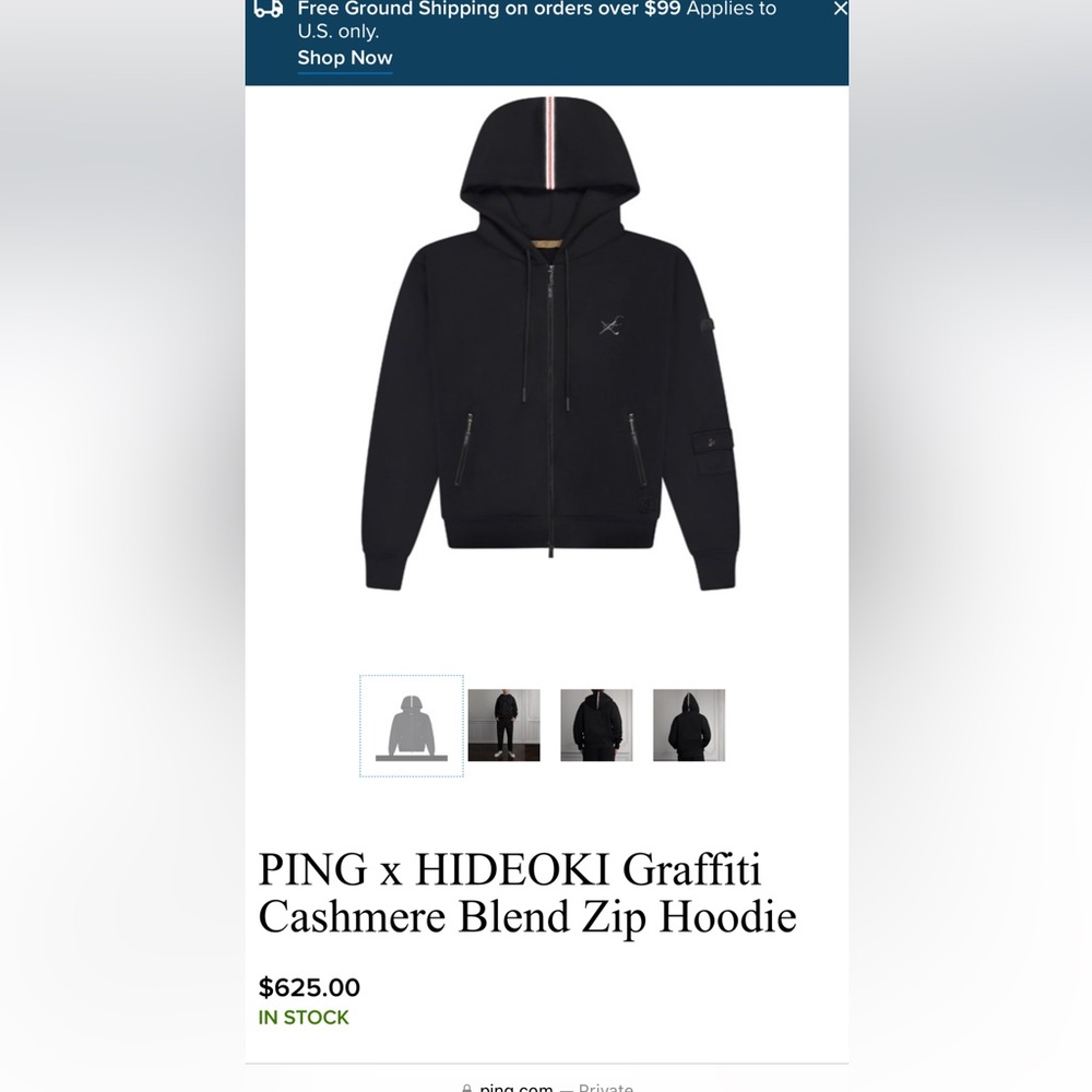 PING x HIDEOKI Black Cashmere Blend Zip Hoodie